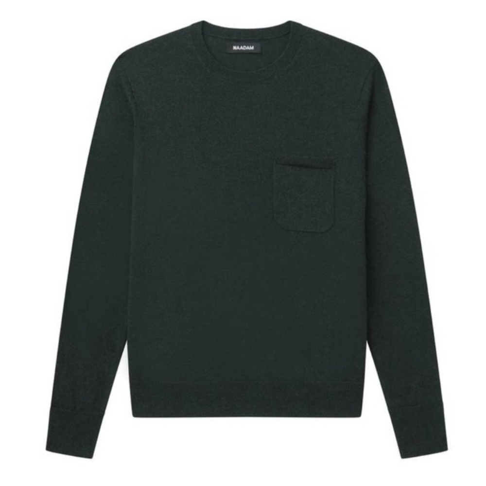 NAADAM Cashmere Silk Pullover Pocket Crewneck Sweater Lightweight Pine Green XL
